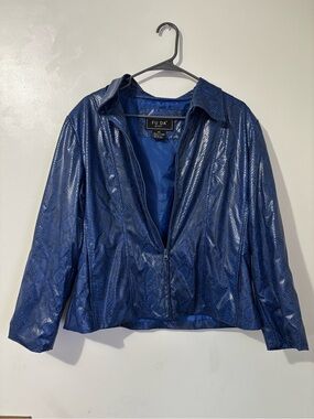 Women's Blue Snake-Texture Zip Jacket